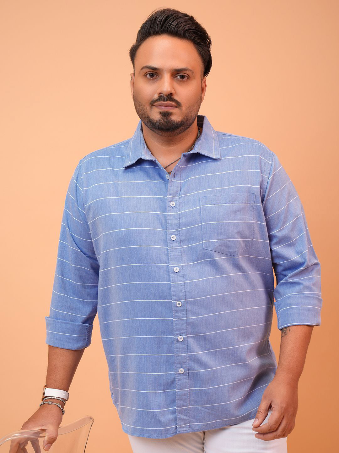 HIGHLANDER Men Striped Plus Size Regular Fit Shirt