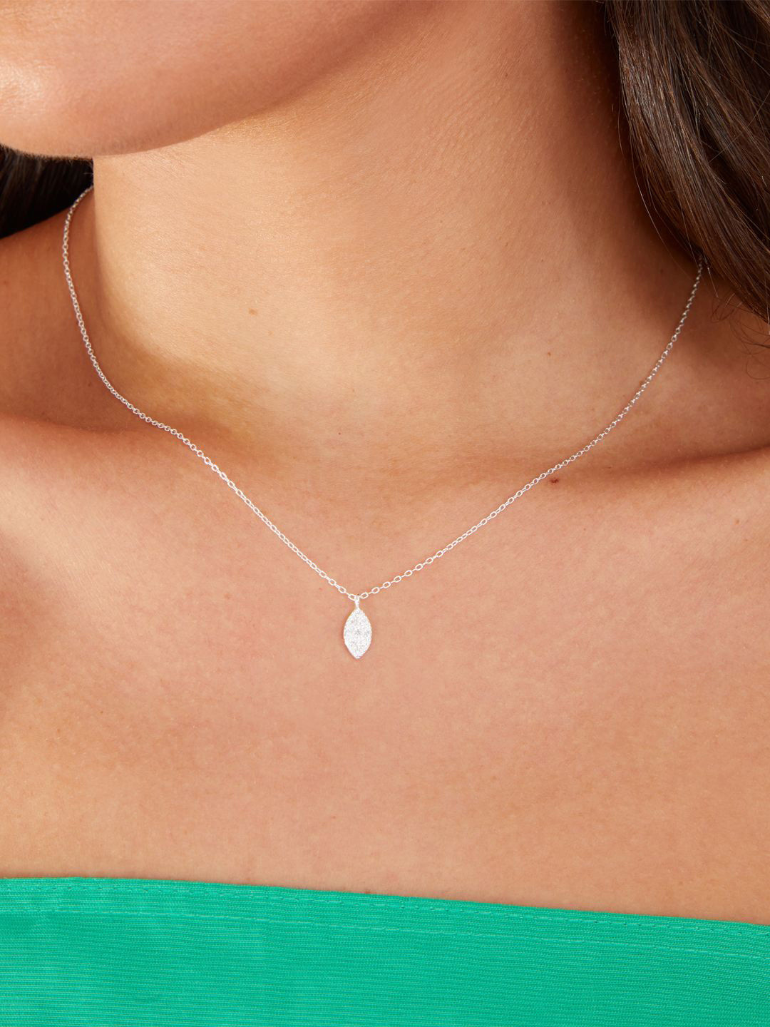 Accessorize London 925 Sterling Silver Hallmark Cubic Zirconia Marquise Pave Necklace