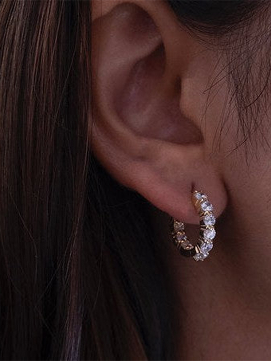 Anushka Jain Jewellery 925 Sterling Silver Gold-Plated CZ Studded Hoop Earrings