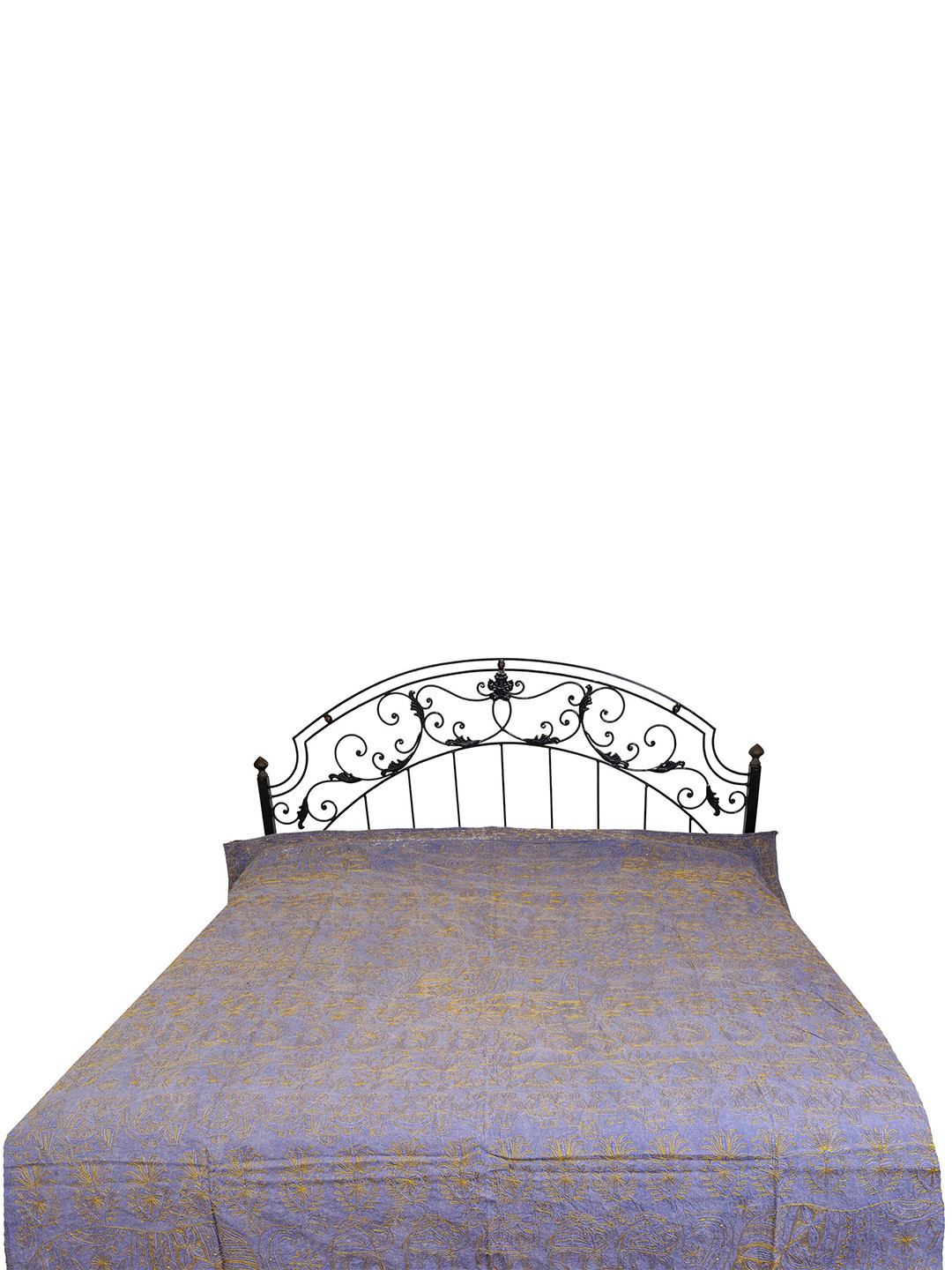 Exotic India Ashley Blue Ethnic Motifs Cotton 300 TC Queen Fine Bedsheet -99 x 84 inches