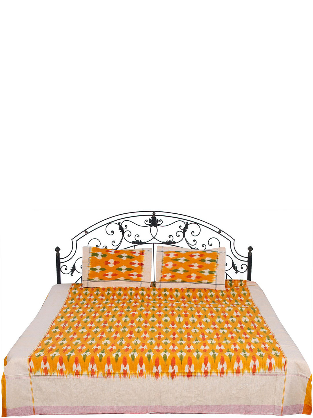 Exotic India Buckskin Orange Abstract Cotton 300 TC Queen Fine Bedsheet with 2 Pillow Covers-102 x 84 inches