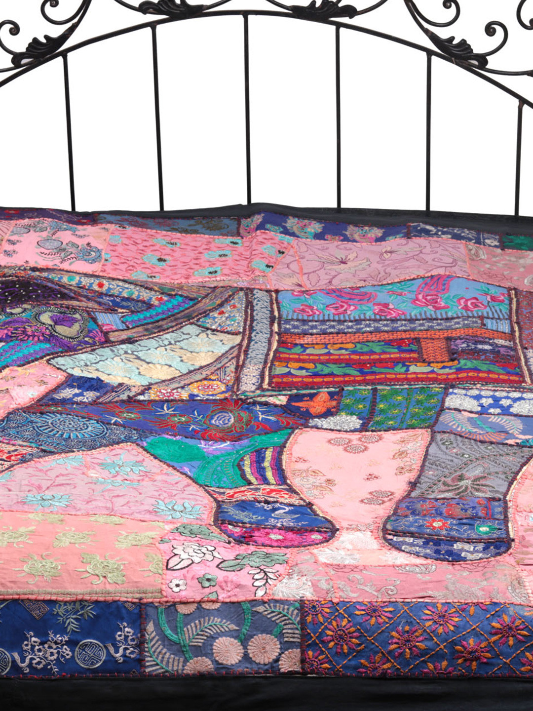 Exotic India Blue Ethnic Motifs Cotton 300 TC Queen Fine Bedsheet -96 x 78 inches