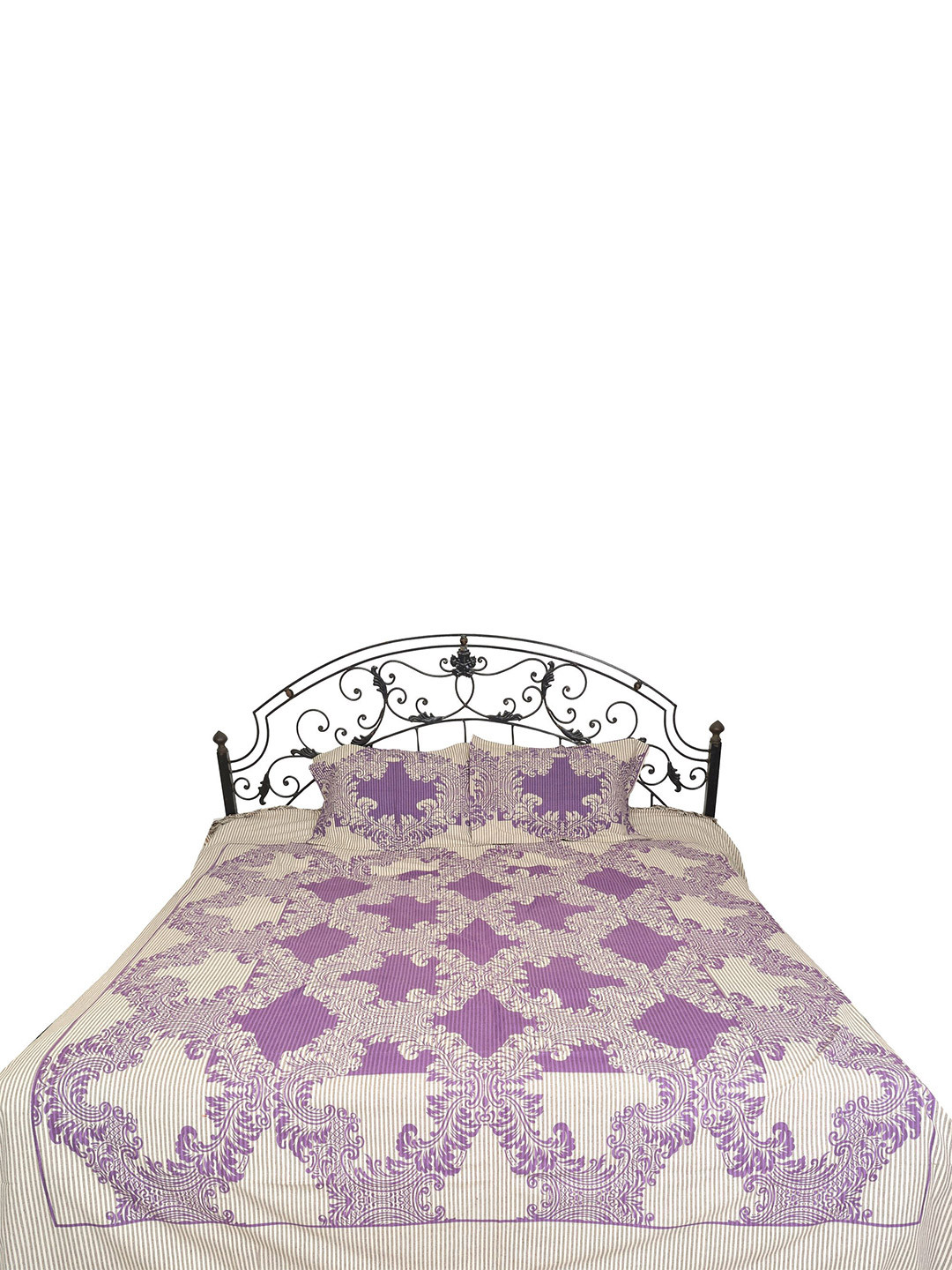 Exotic India Sye64 Violet Ethnic Motifs Cotton 300 TC Queen Fine Bedsheet with 2 Pillow Covers-246 x 213 cm