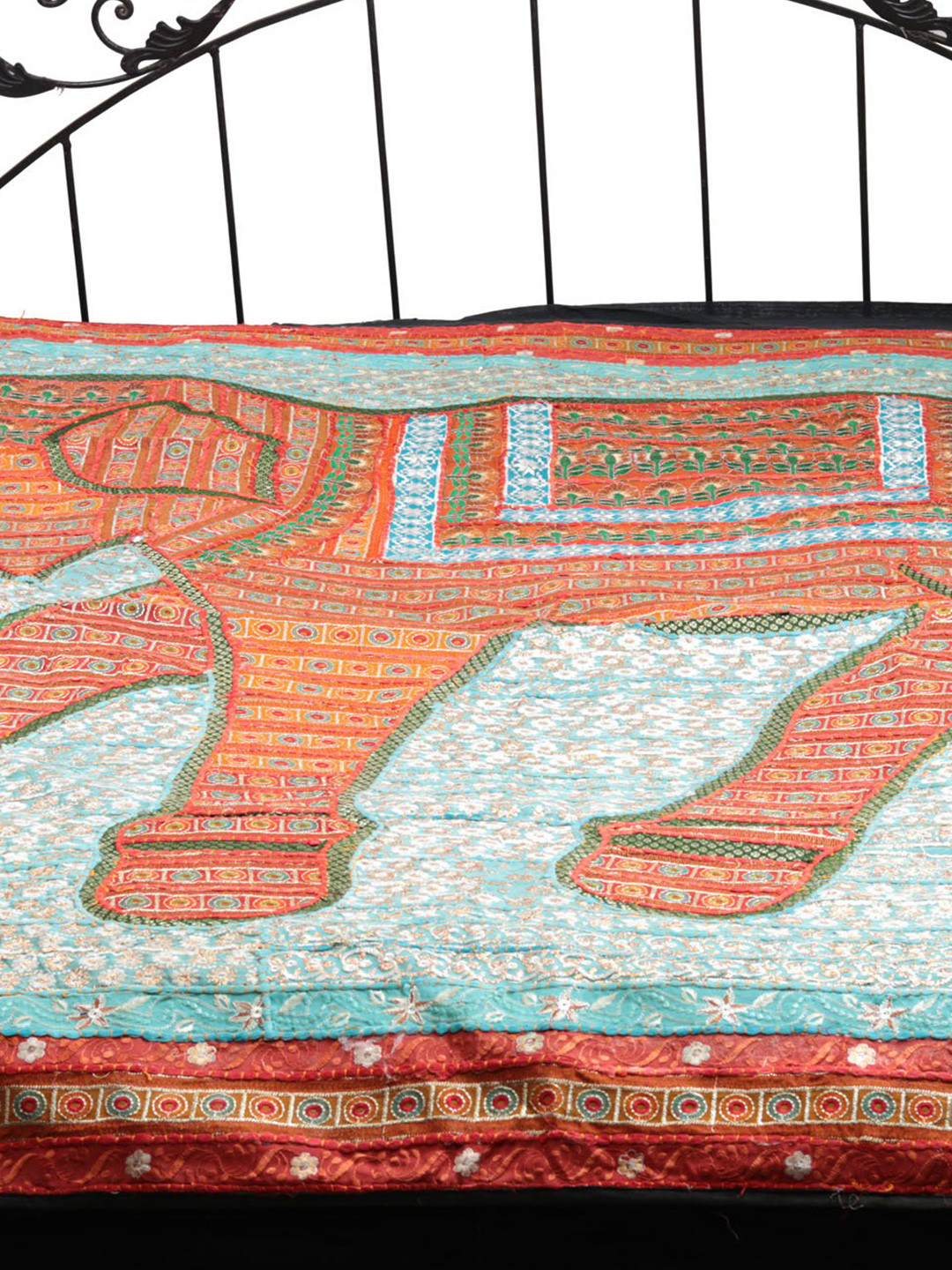 Exotic India Gujarati Orange Ethnic Motifs Cotton 300 TC Queen Fine Bedsheet -96 x 78 inches