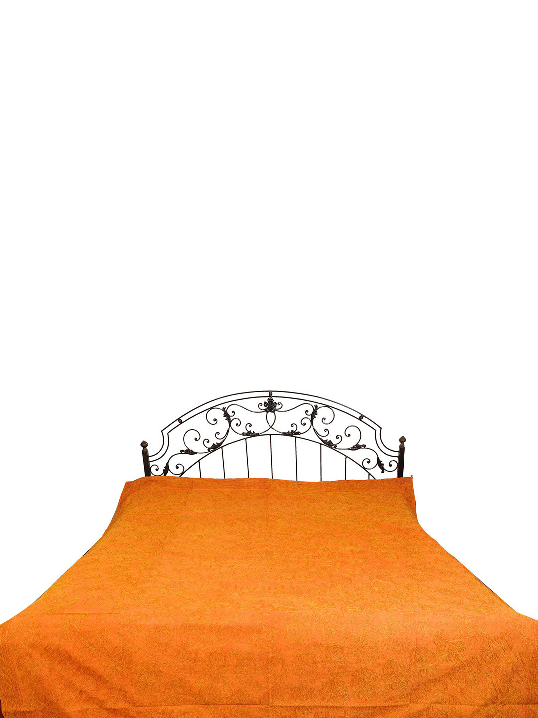 Exotic India Orange Floral Cotton 300 TC Queen Fine Bedsheet -99 x 84 inches