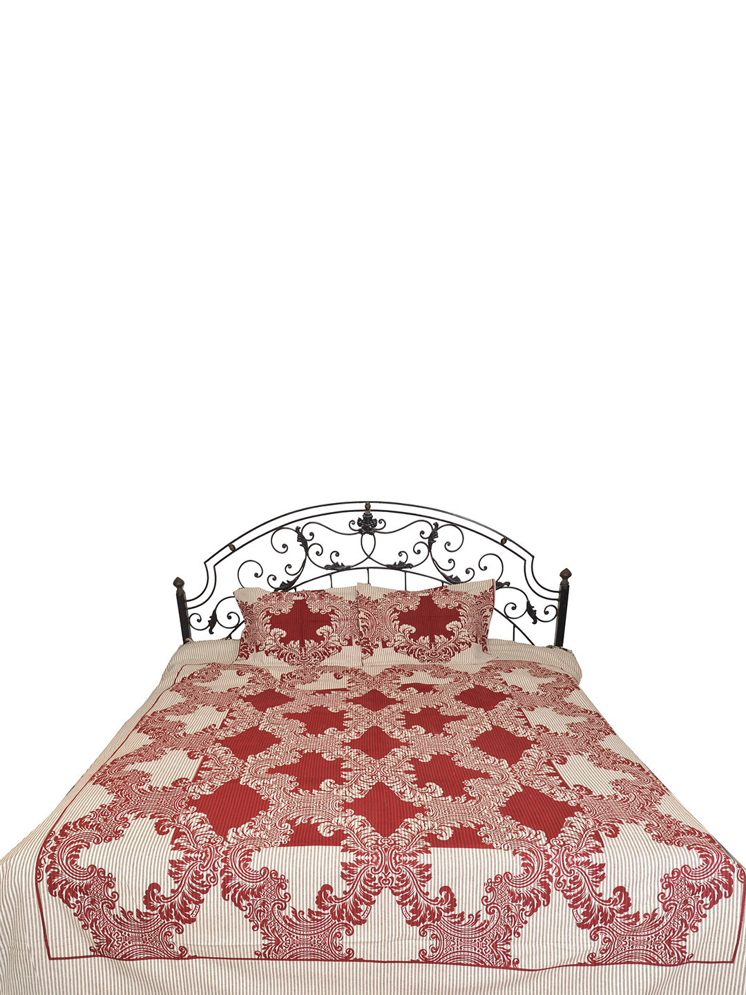 Exotic India Serene Maroon Floral Cotton 300 TC Queen Fine Bedsheet with 2 Pillow Covers-97 x 84 inches