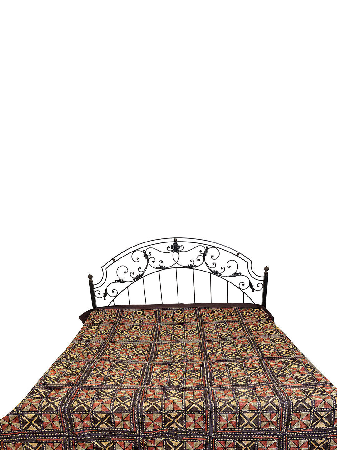 Exotic India Fudge Brown Geometric Cotton 300 TC Queen Fine Bedsheet -102 x 84 inches