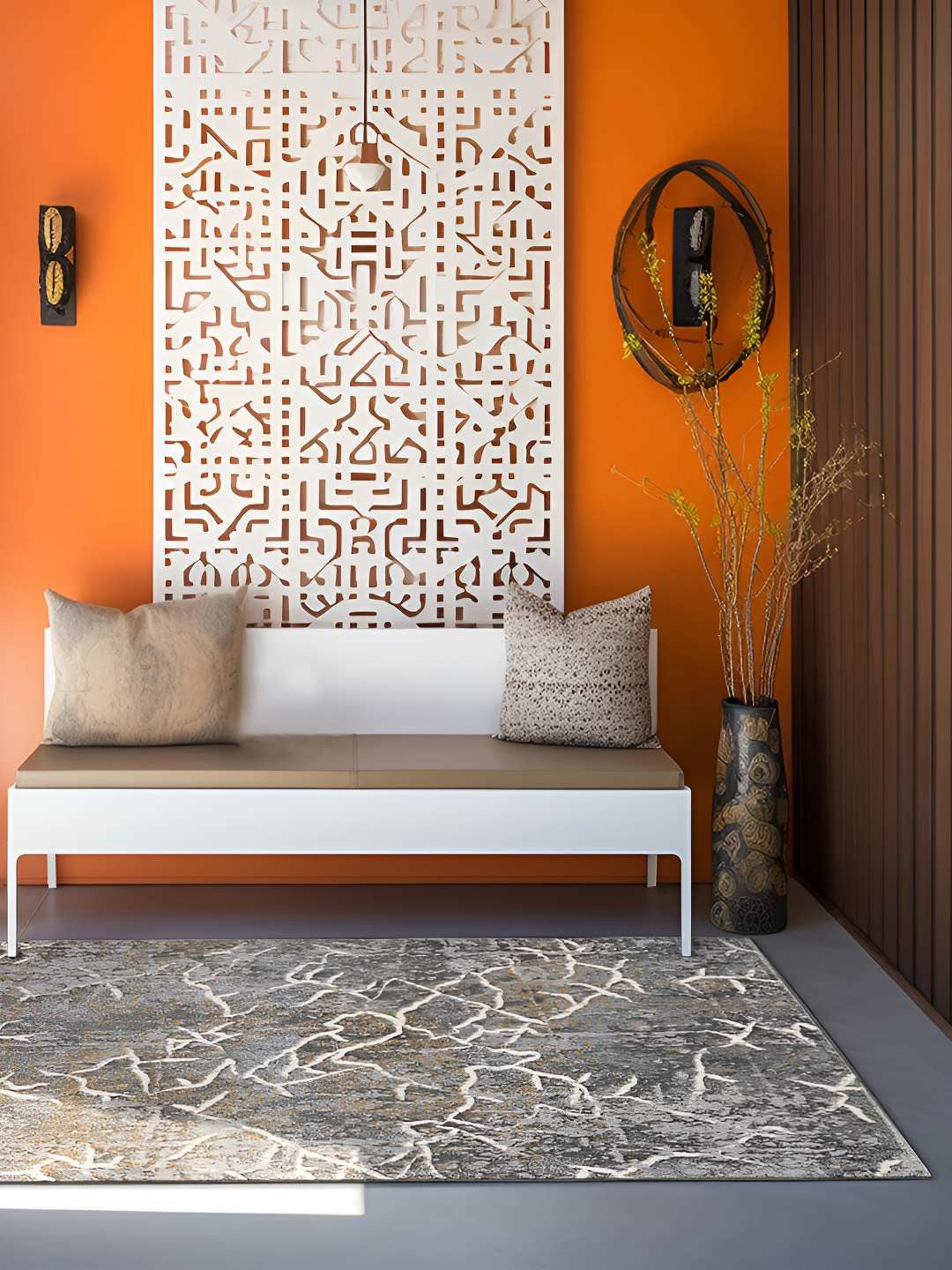 Sapana Carpet-Mats Black & White Abstract Printed Anti-Skid Carpet