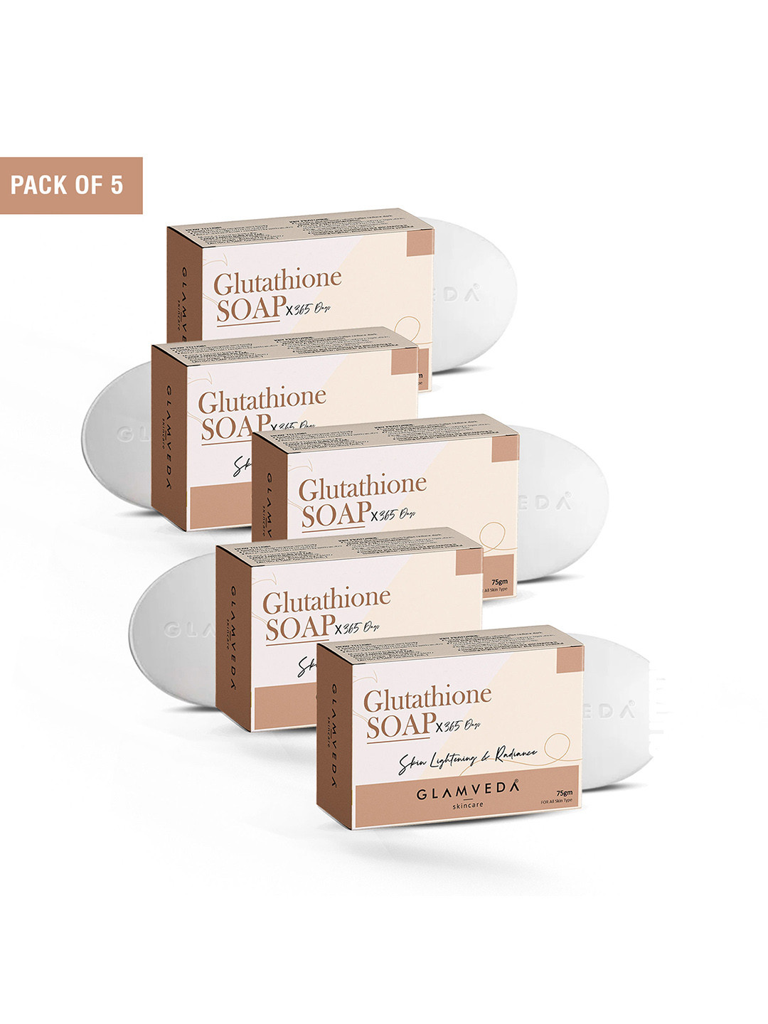 GLAMVEDA Set Of 5 Glutathione Skin Lightening & Whitening Soap With Kojic Acid-75g Each