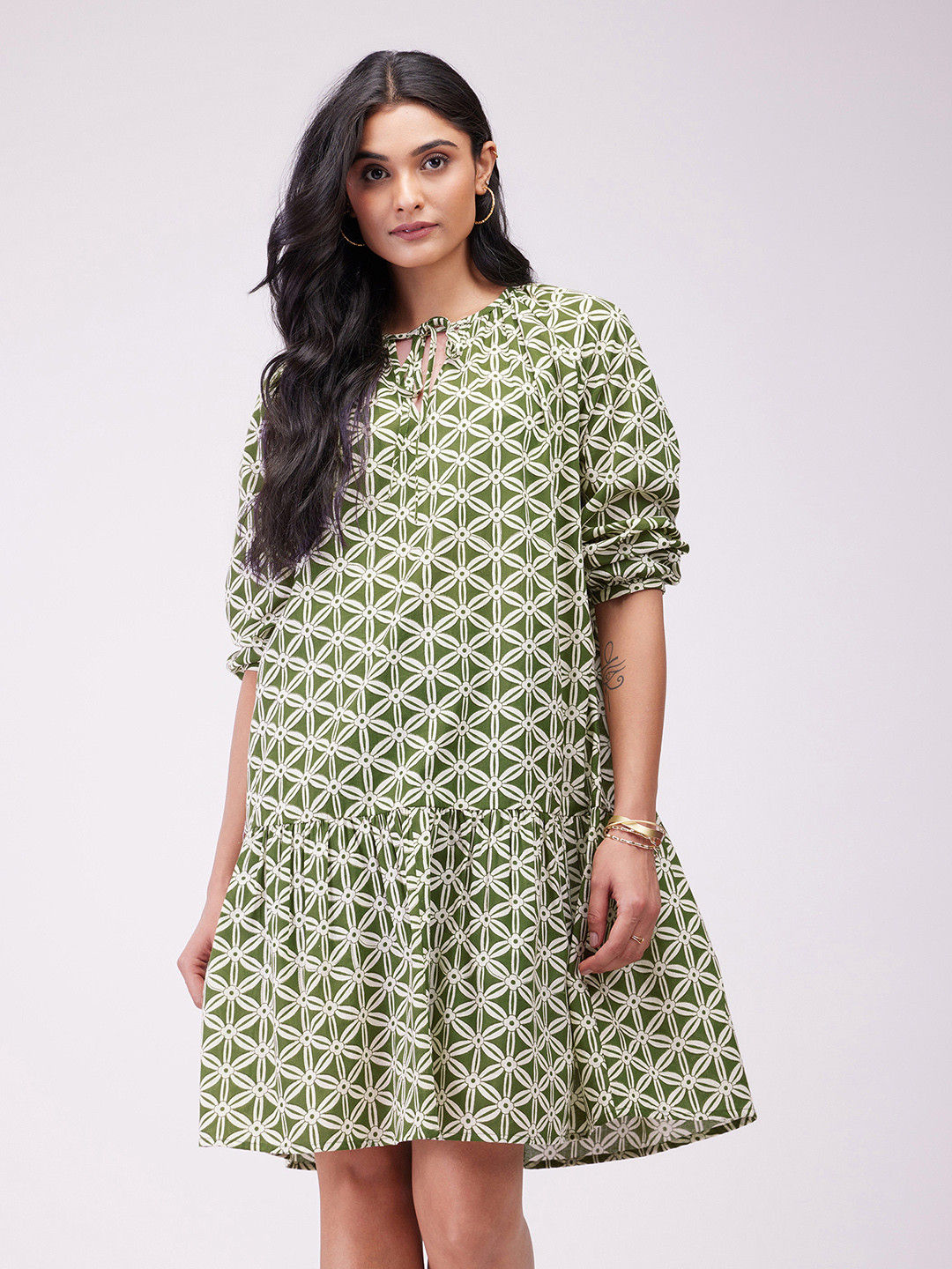 Pink Fort Printed Cotton A-Line Dress