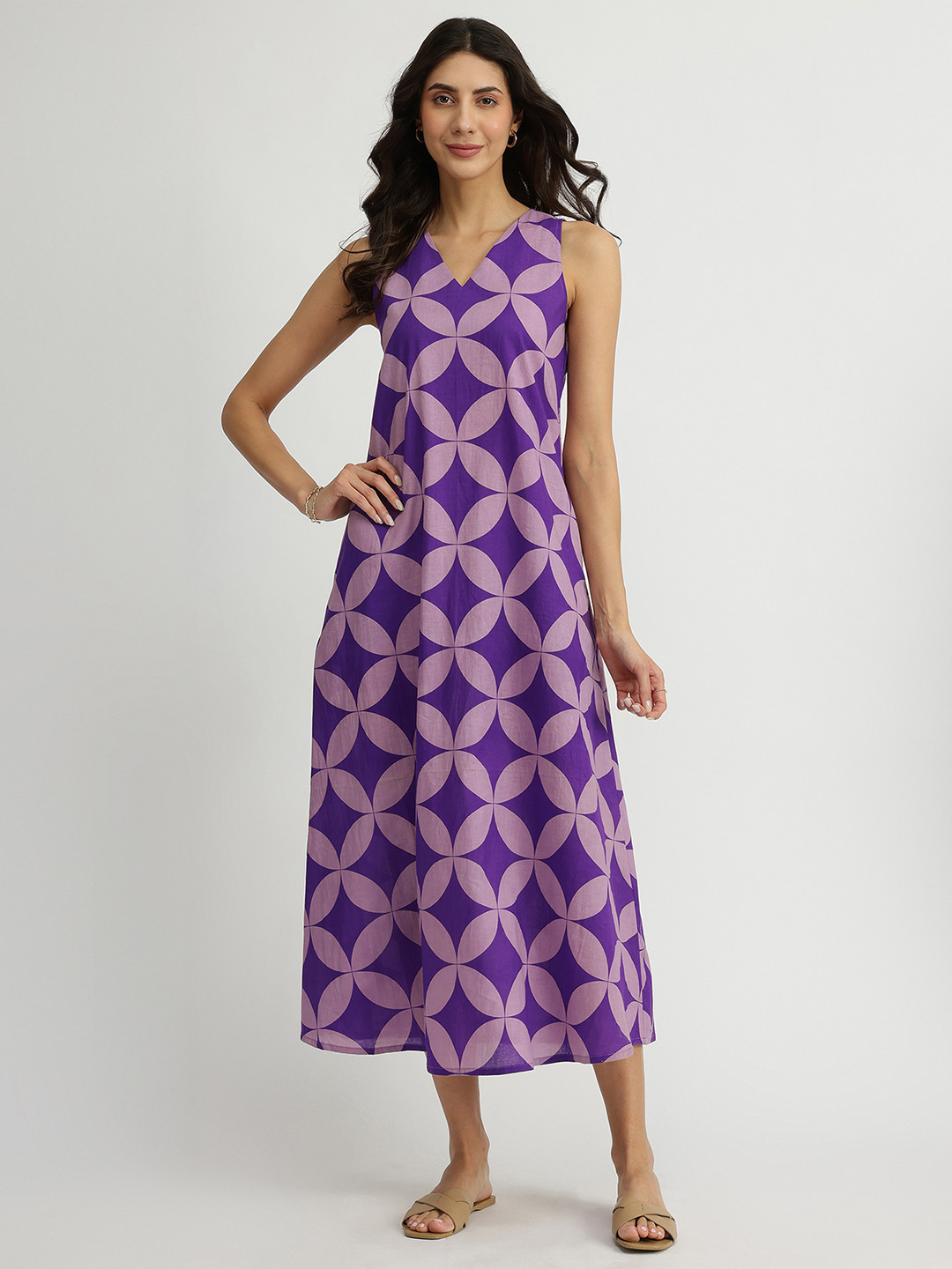 Pink Fort Ethnic Motifs Print A-Line Midi Dress