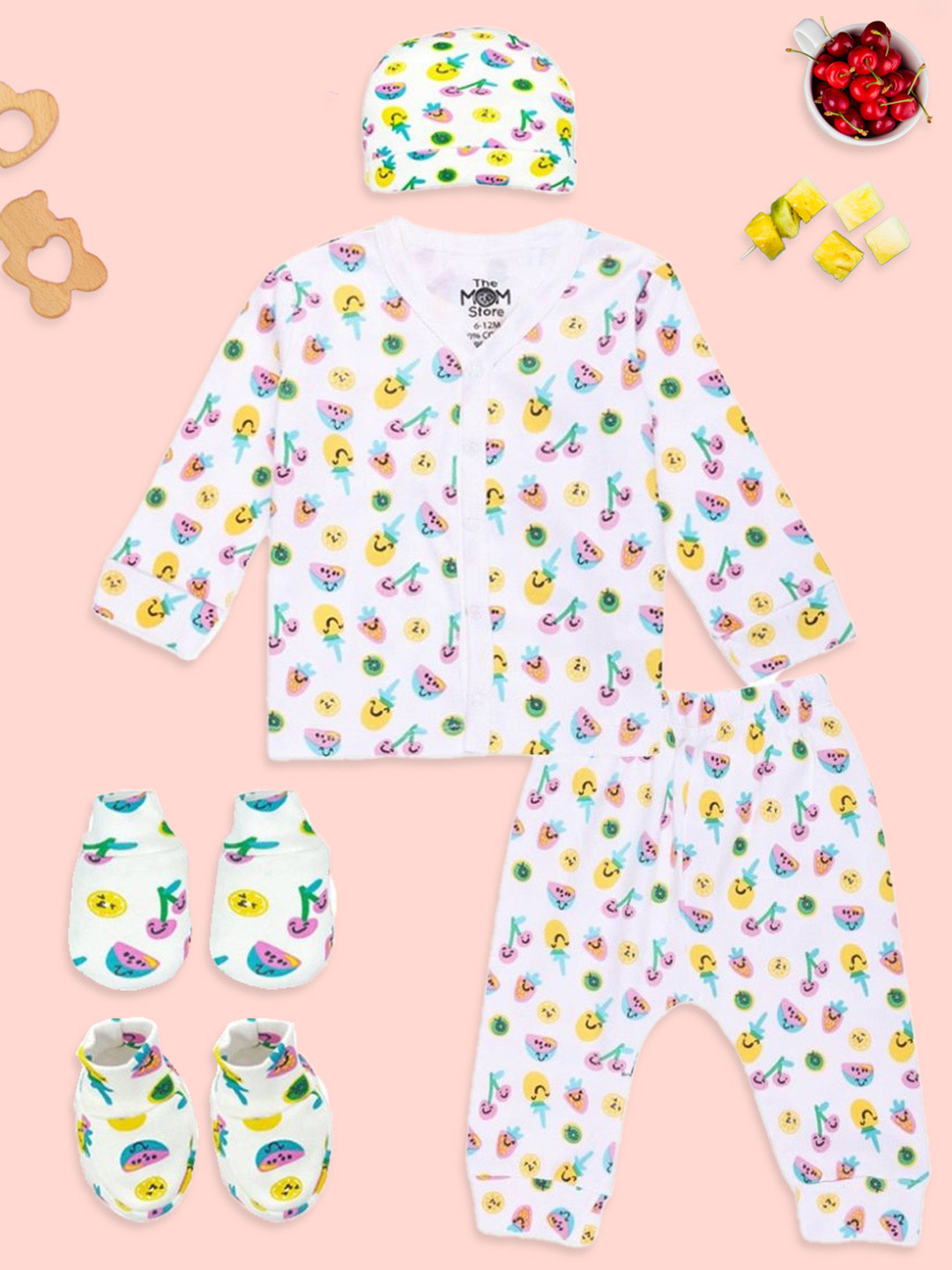 The Mom Store Infant 5-Pcs Printed Pure Cotton Baby Apparel Gift Set