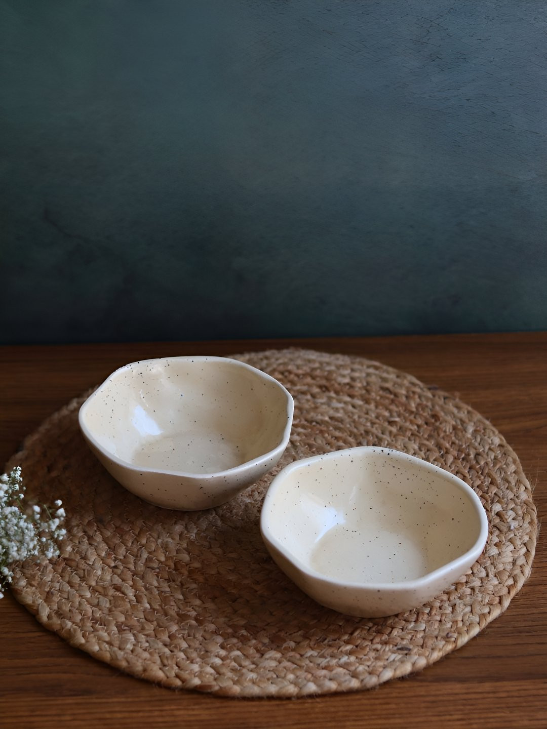 WEAVING HOMES Cream Coloured 2 Pieces Textured Dishwasher Safe Ceramic Serving Bowls