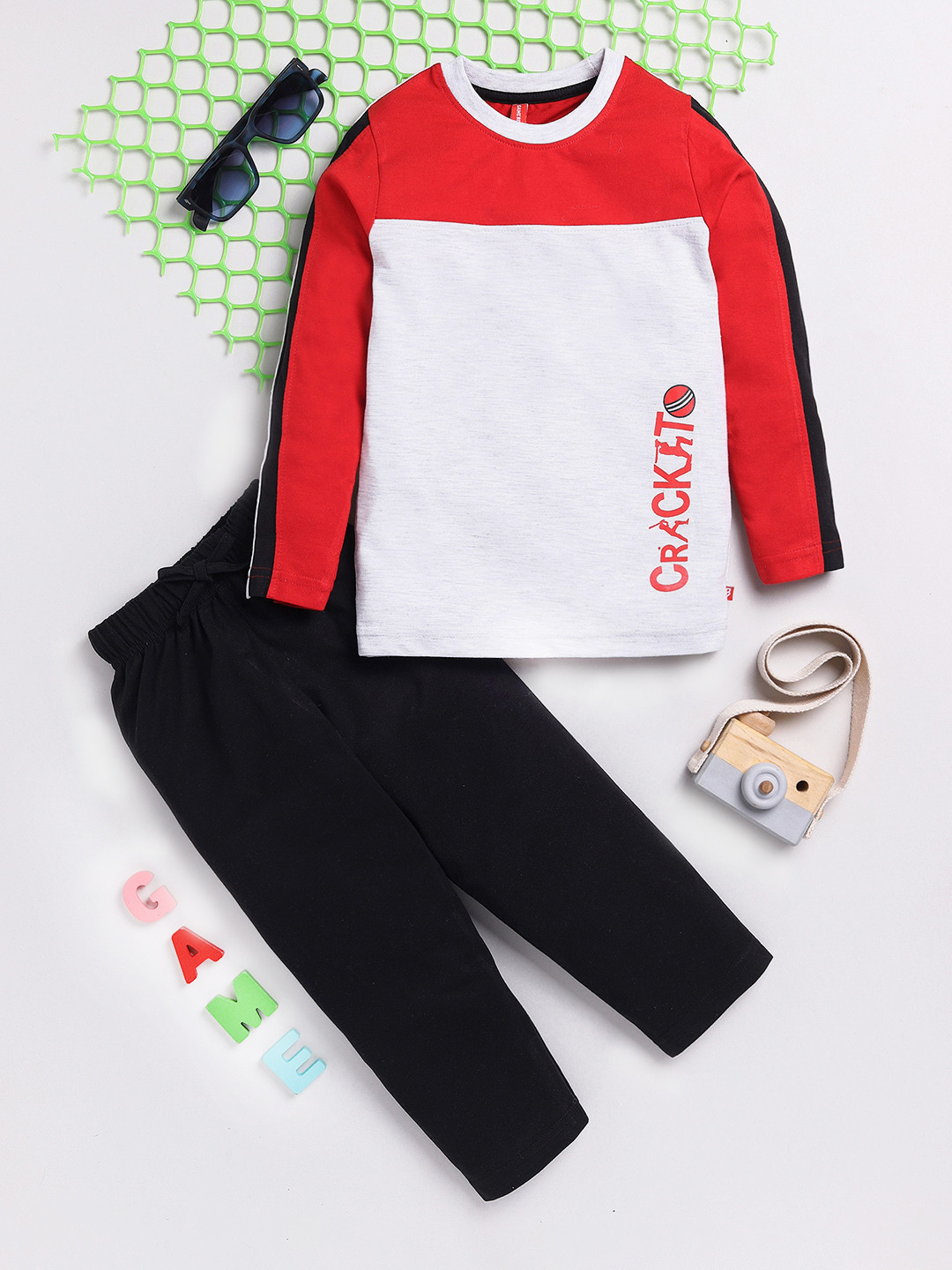 Here&Now X Game Begins Boys Premium Cotton Colourblocked T-shirt with Pyjamas