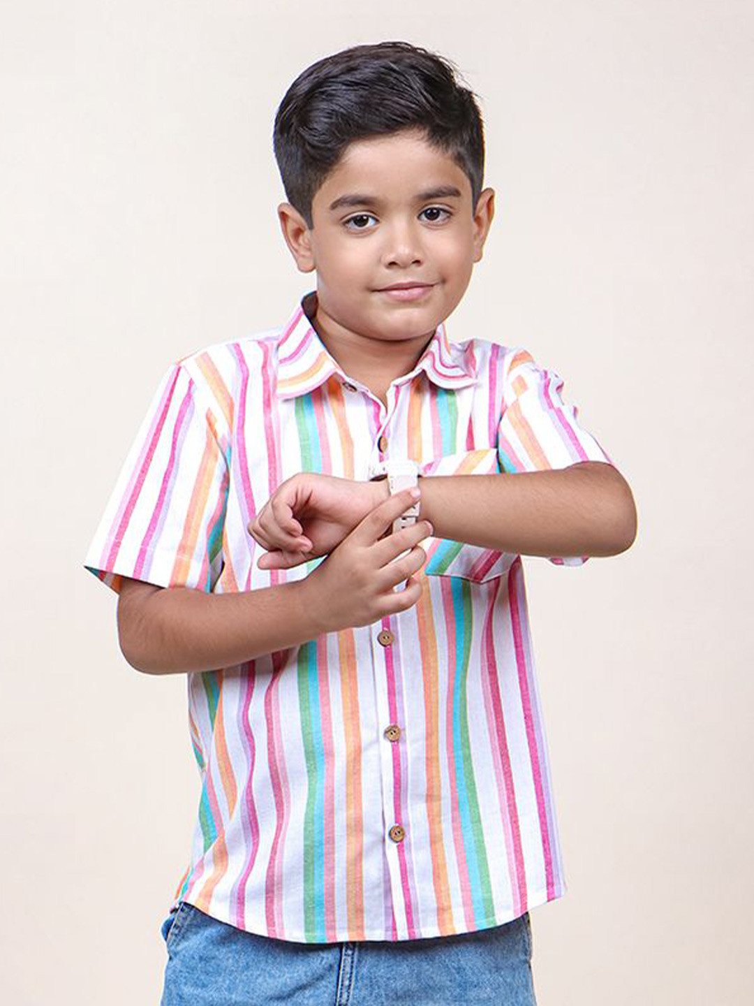 Jilmil Boys Candy Striped Spread Collar Casual Shirt