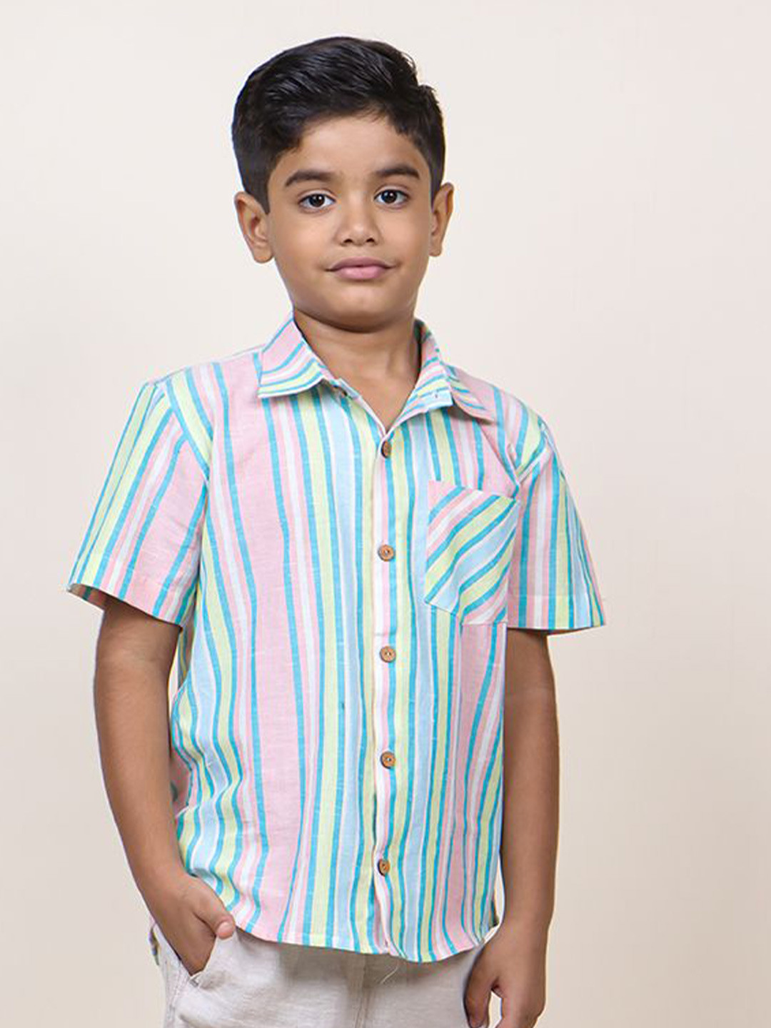 Jilmil Boys Candy Striped Spread Collar Casual Shirt