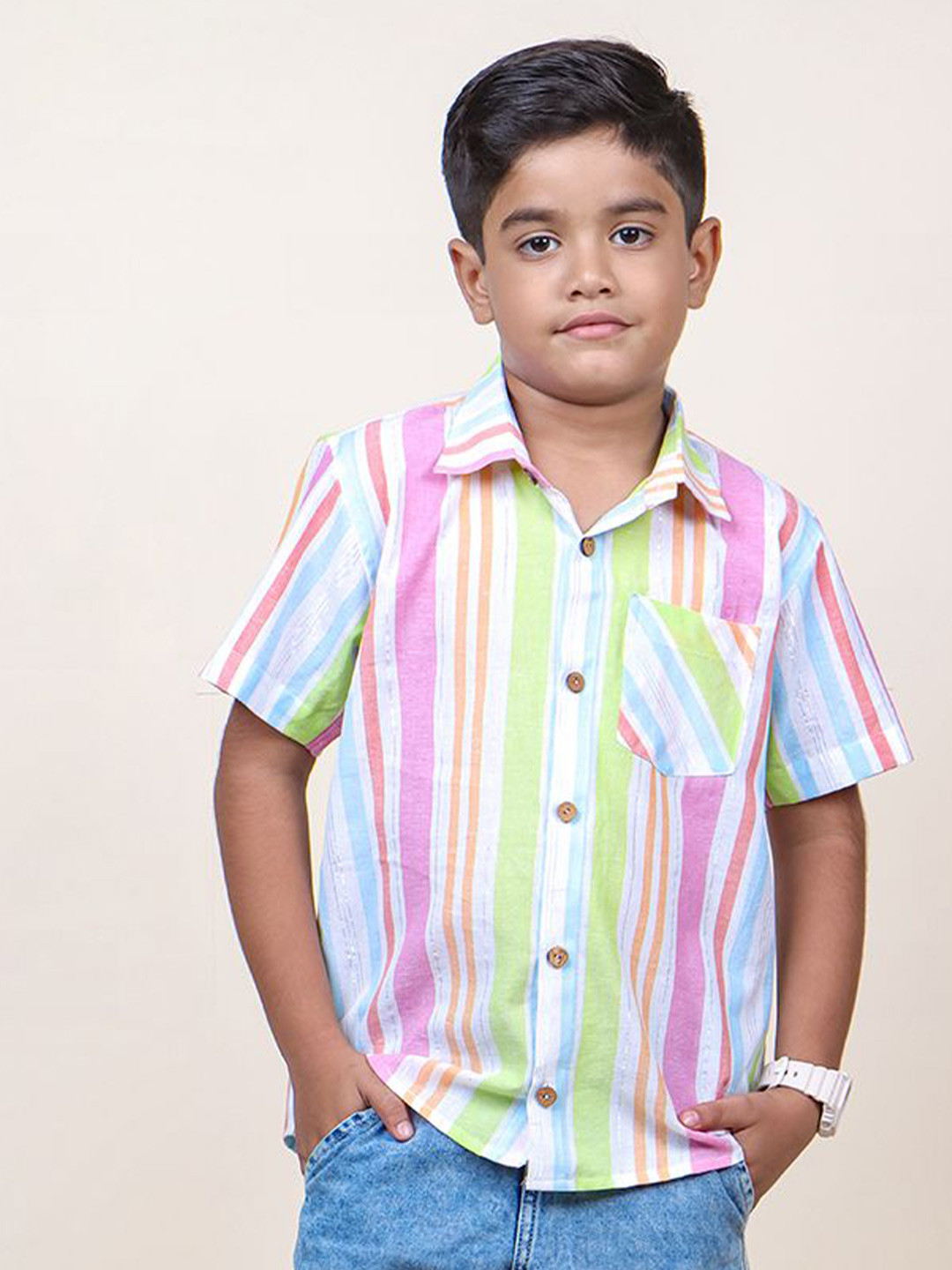 Jilmil Boys Candy Striped Spread Collar Casual Shirt