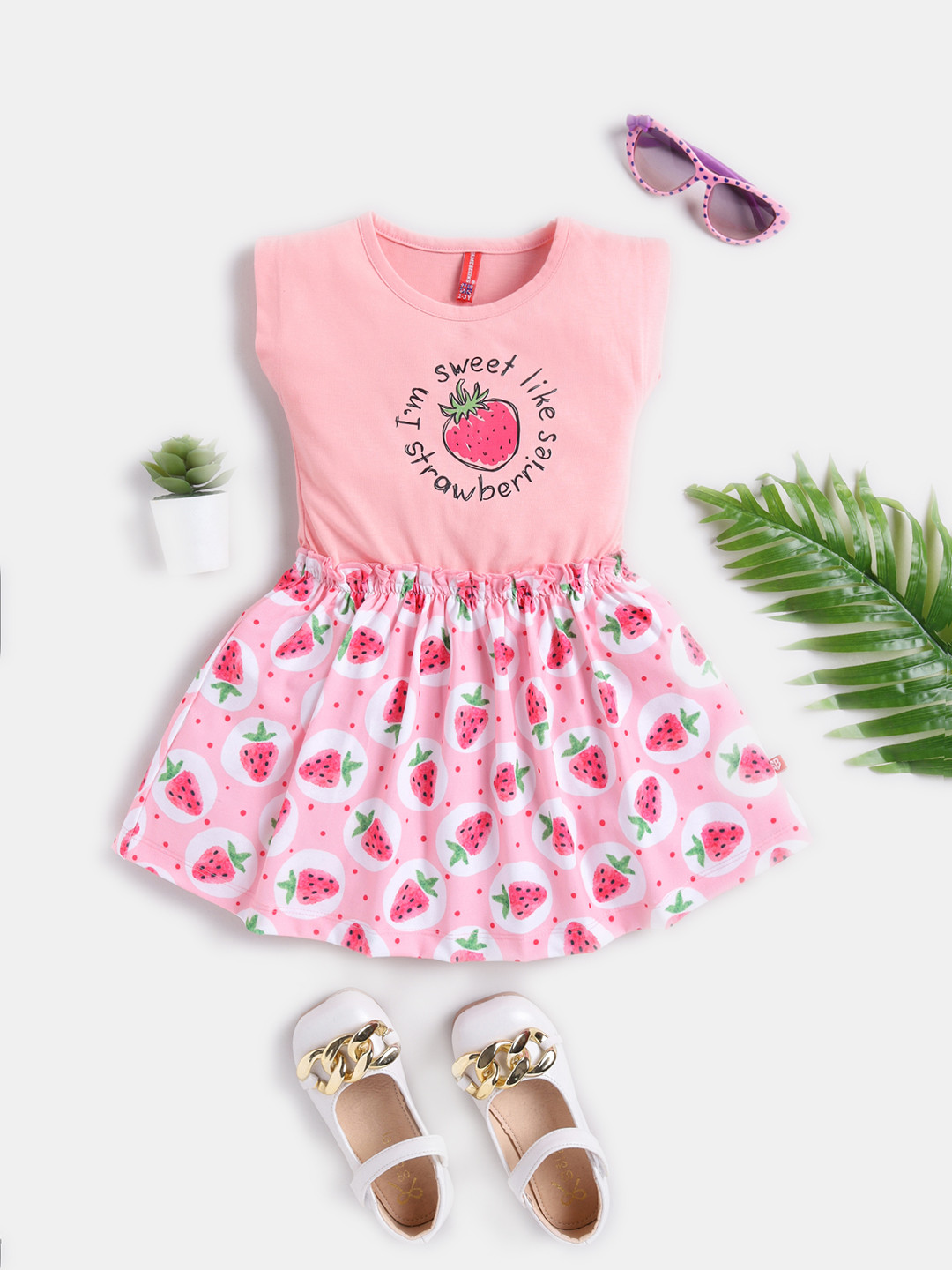 Here&Now X Game Begins Girls Conversational Printed Pure Cotton Fit & Flare Dress