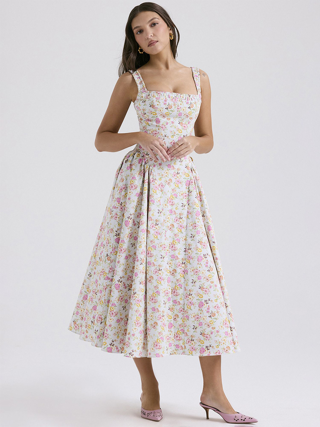 LULU & SKY Floral Print Fit & Flare Midi Dress