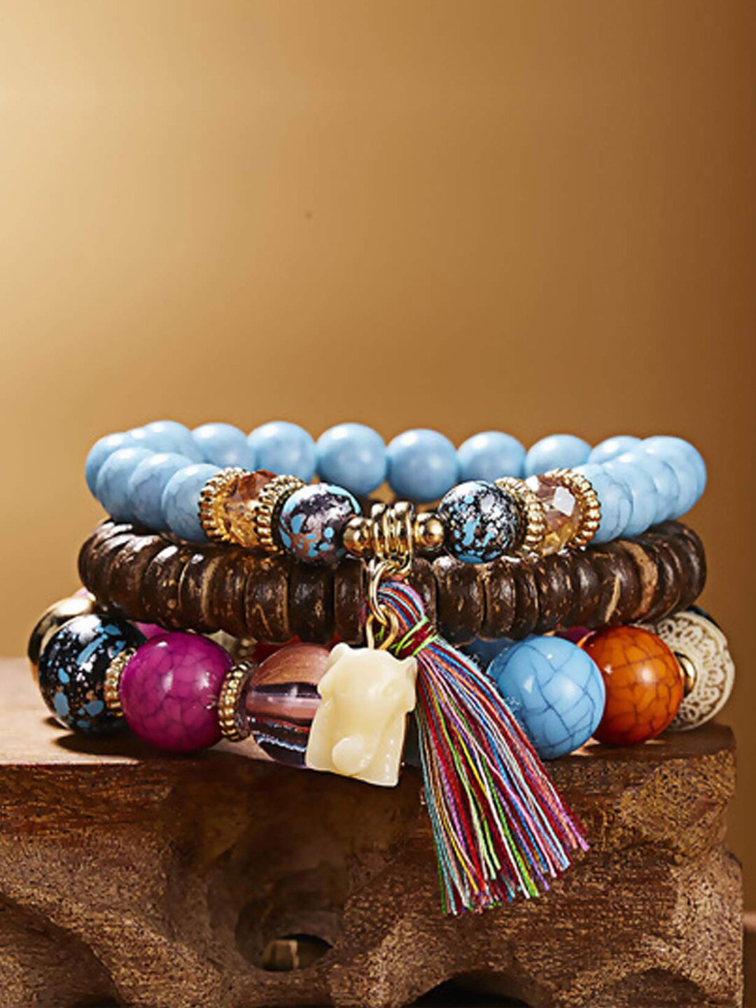 Young & Forever Set Of 3 Crystals Tasselled Charm Bracelet
