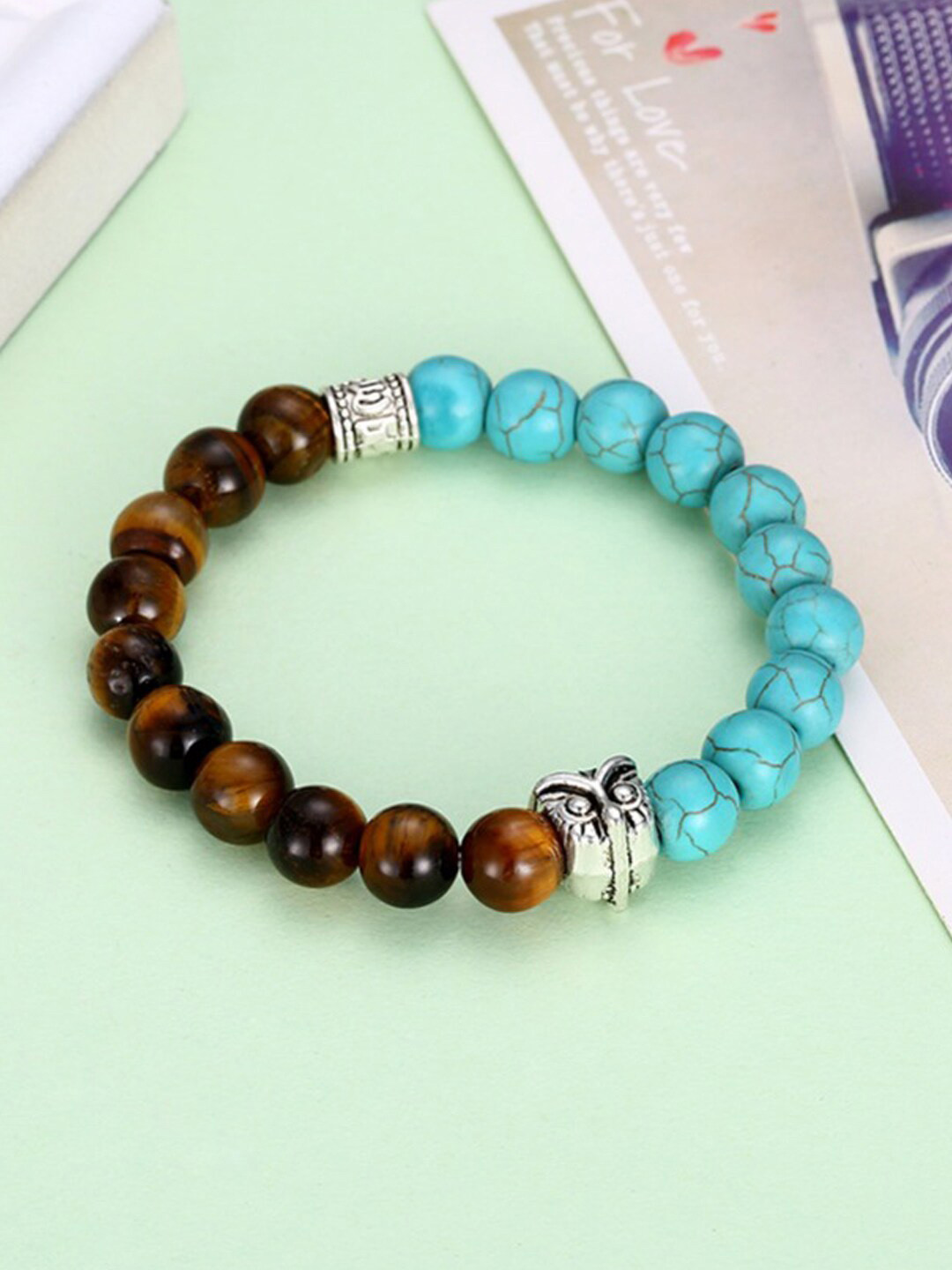 Young & Forever Turquoise Stone Tiger Eye Elasticated Bracelet
