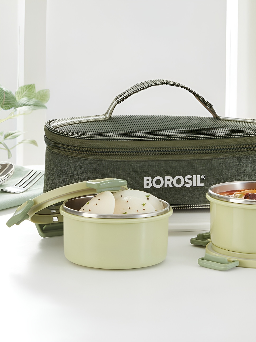 BOROSIL Glory Green 2 Pcs Stainless Steel Lunch Box