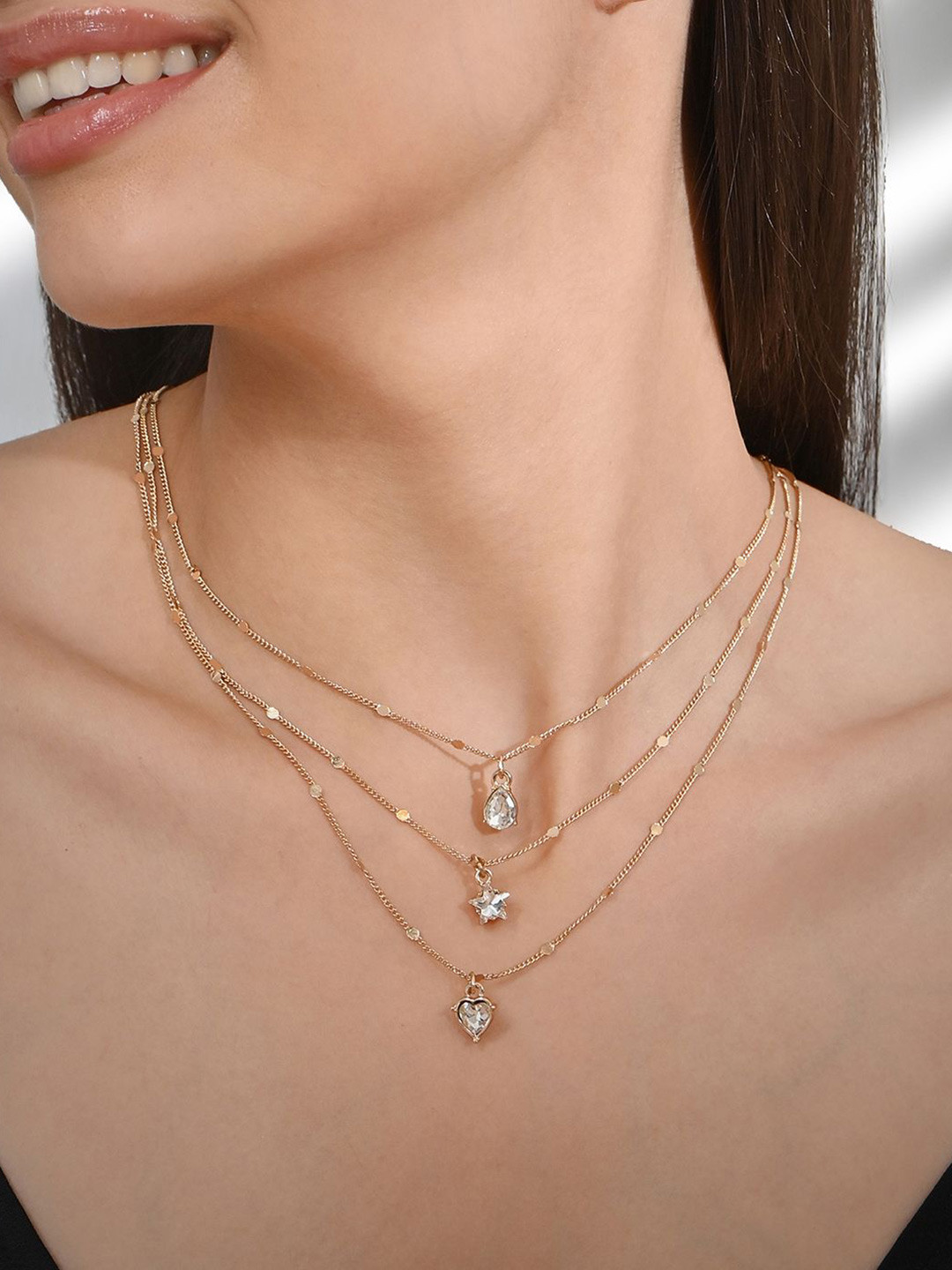 ToniQ Gold-Plated Cubic Zerconia Layered Necklace