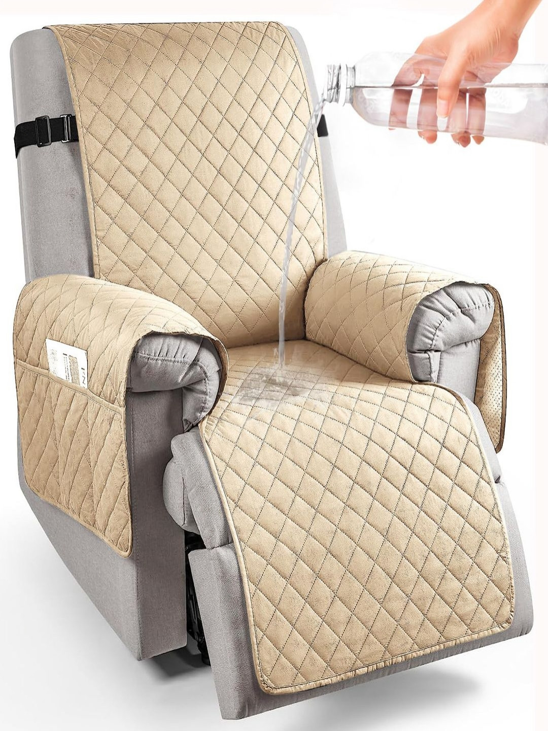 HOKIPO Brown Waterproof Recliner Sofa Cover With Arms