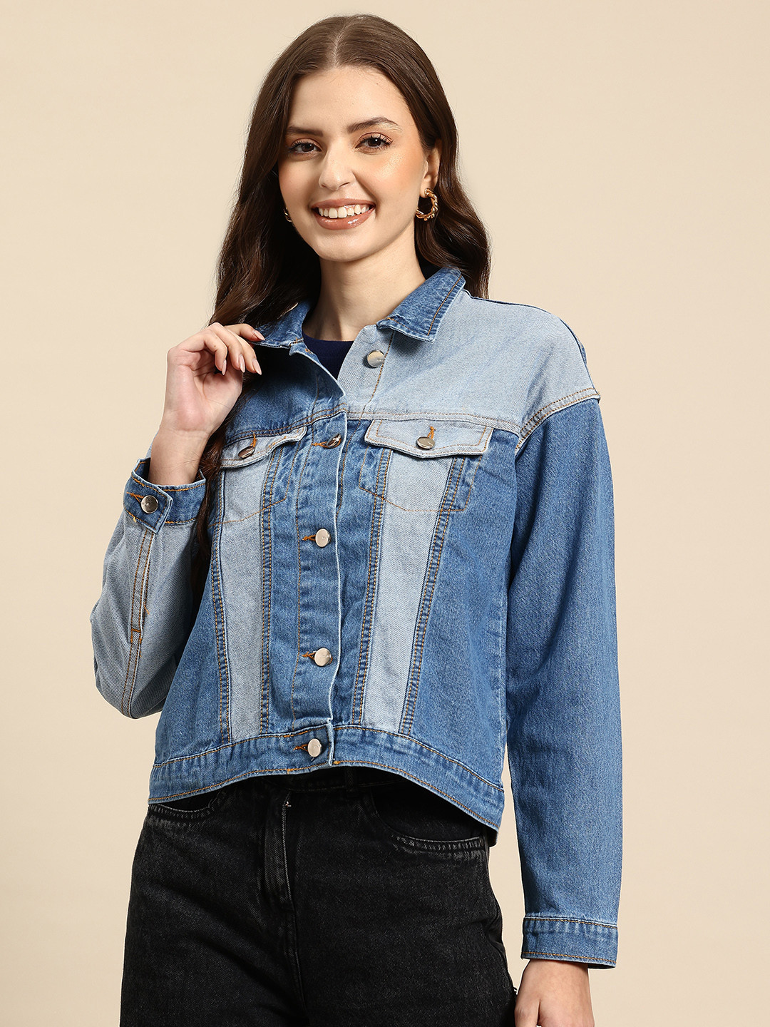 Mast & Harbour Drop-Shoulder Sleeves Trucker Denim Jacket