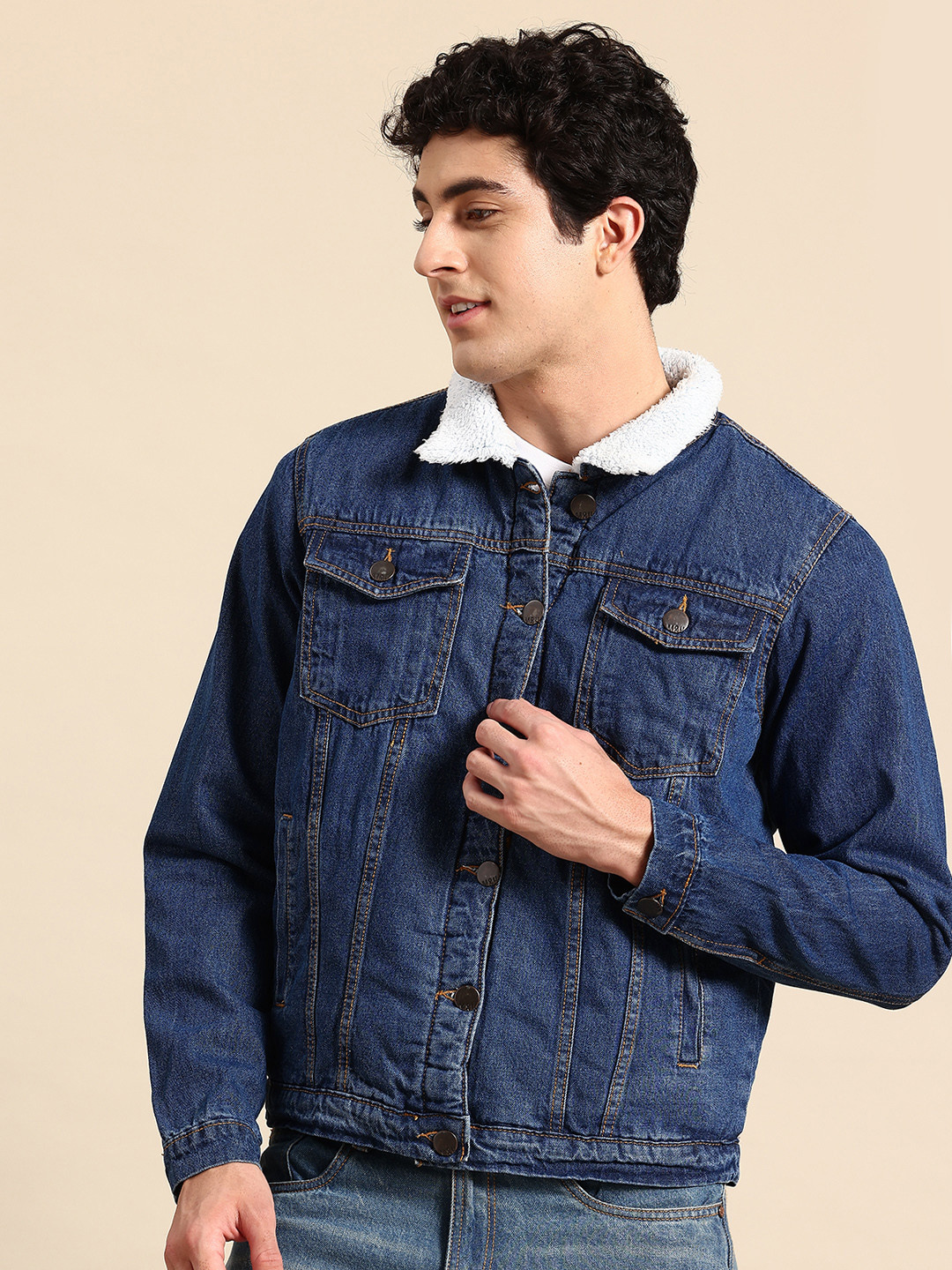 Mast & Harbour Fleece Collar Denim Jacket
