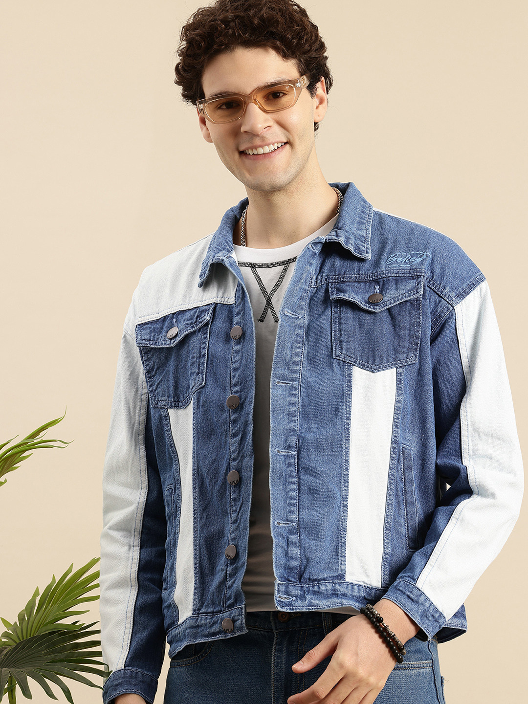 Mast & Harbour Colourblocked Pure Cotton Denim Jacket