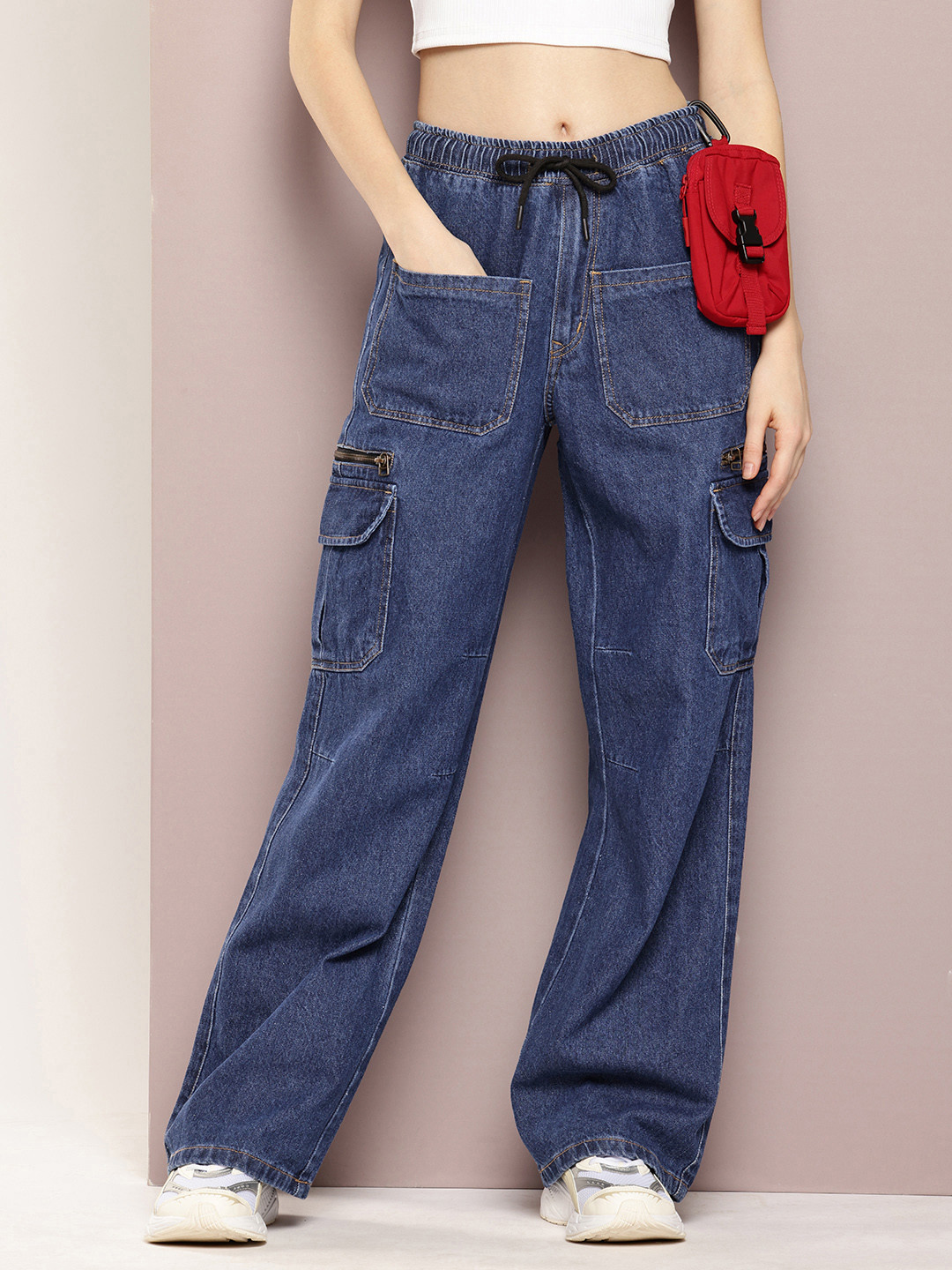 Kook N Keech Women Baggy Wide Leg Cargo Pure Cotton Jeans