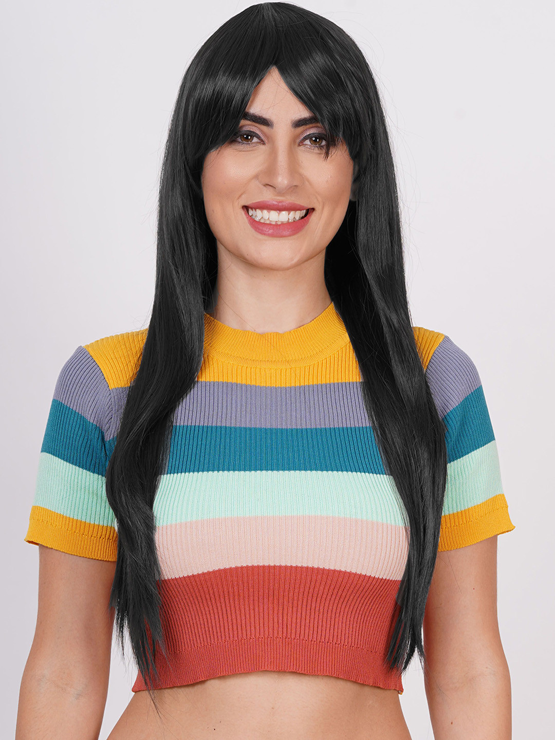 CRIBE Long Hair With Fringe Full Head Hair Wig - Natural Black