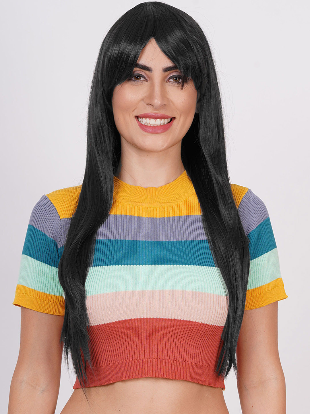 CRIBE Long Hair With Fringe Full Head Hair Wig - Natural Brown
