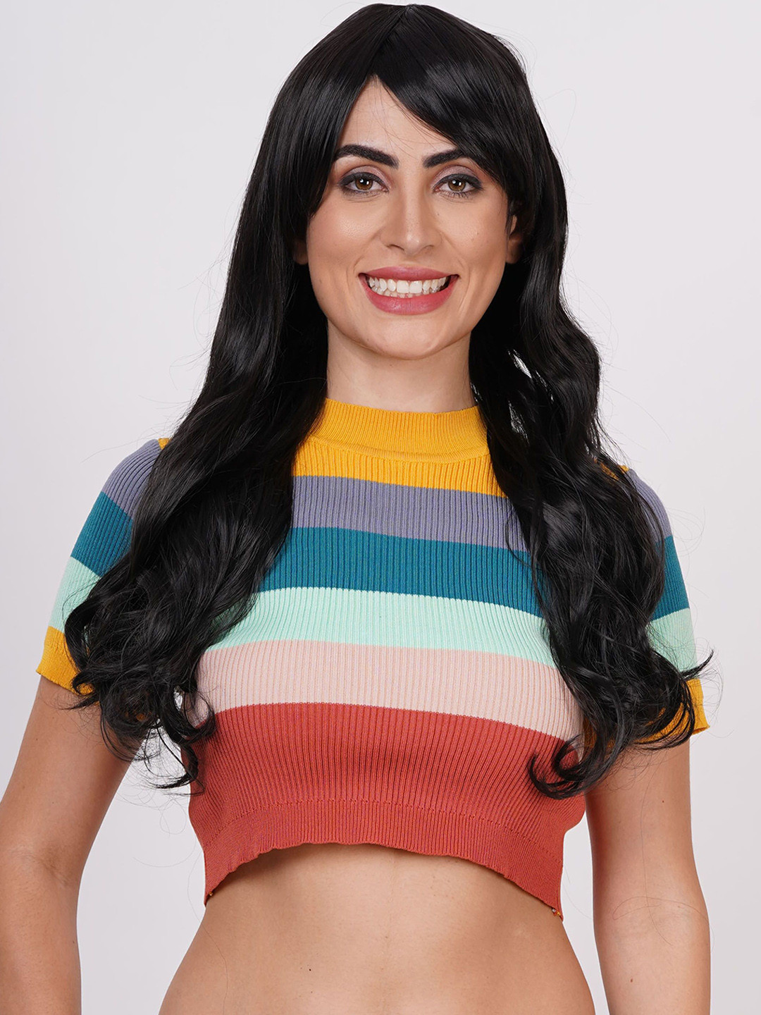 CRIBE Long Wavy With Fringe Full Head Hair Wig - Natural Brown