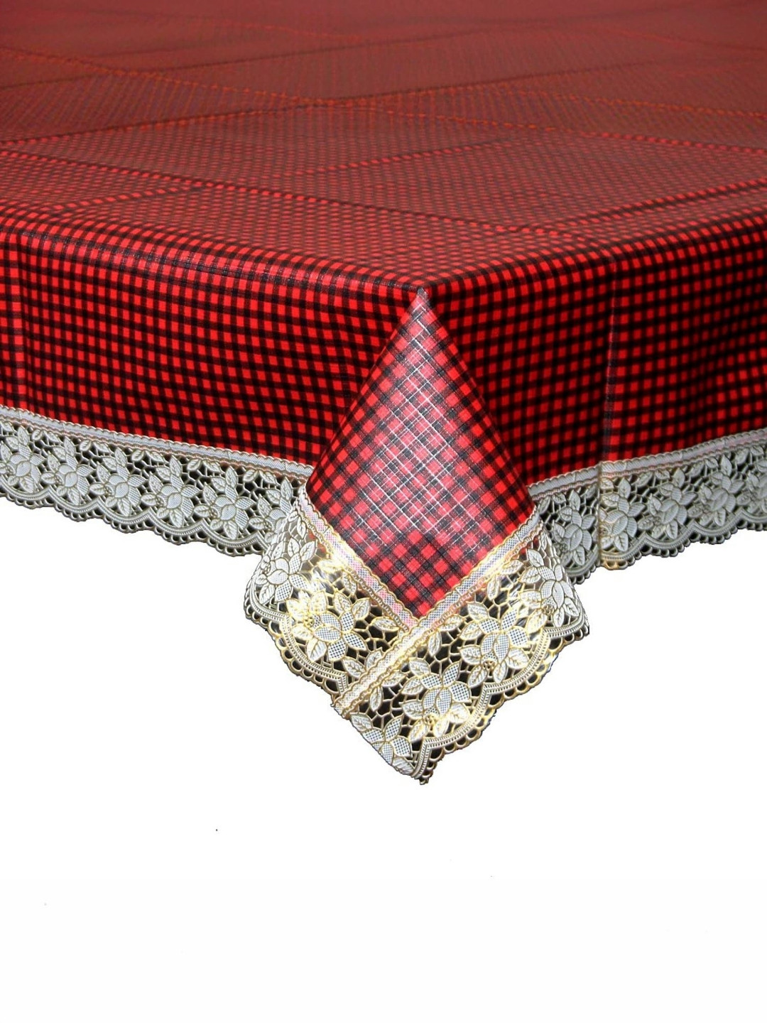Kuber Industries Maroon Geometric Printed Waterproof Plastic 6-Seater Table Cover with Textured details