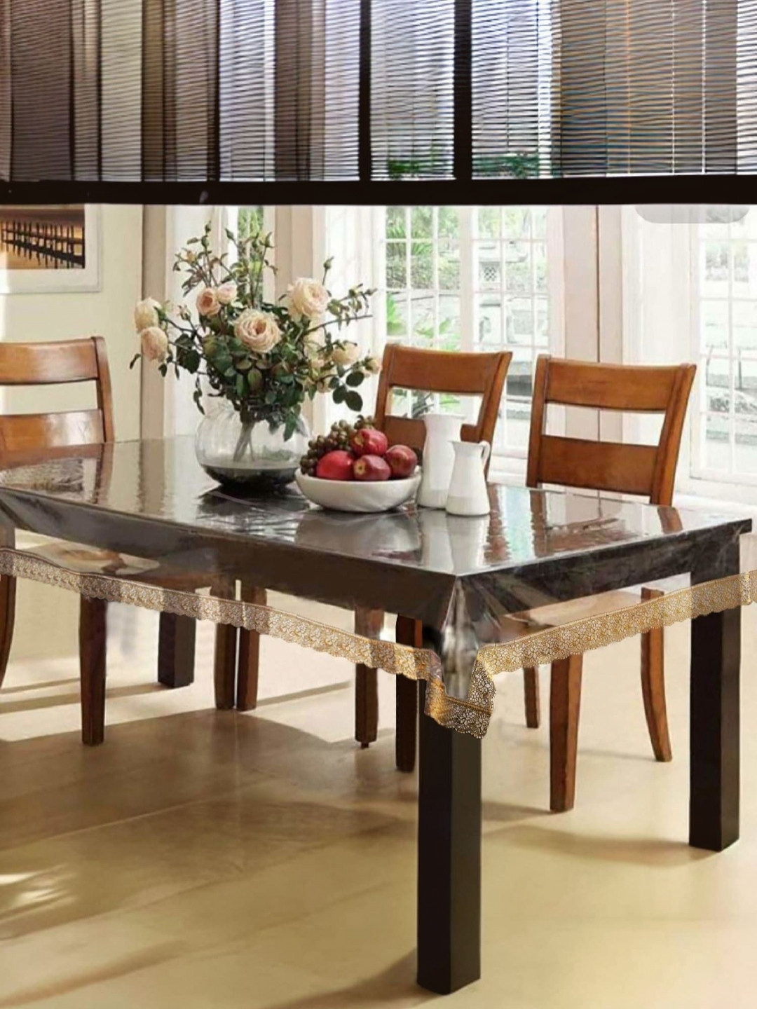 Kuber Industries Transparent Ethnic Motifs Plastic 6-Seater Table Cover with Textured details