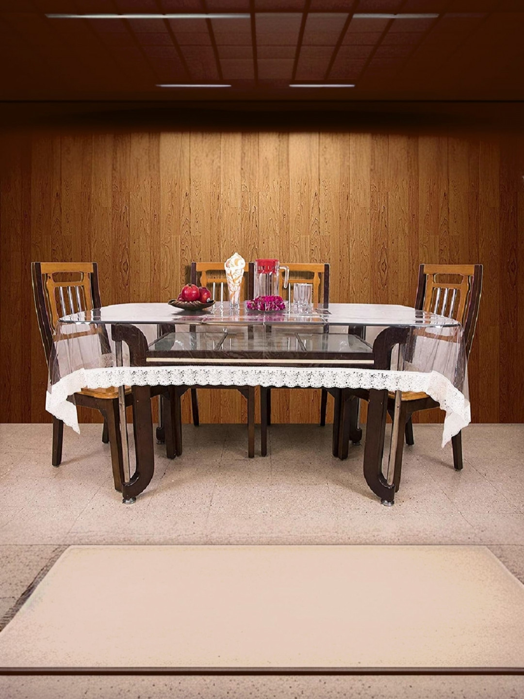 Kuber Industries Transparent Ethnic Motifs Plastic 6-Seater Table Cover with Embroidered details
