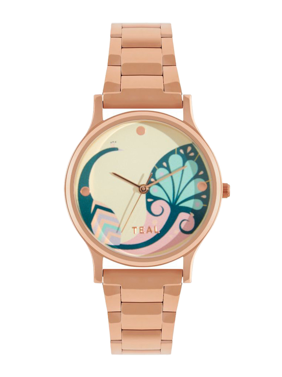 TEAL BY CHUMBAK Women Brass Patterned Dial & Steel Straps Analogue Watch 8907605135101