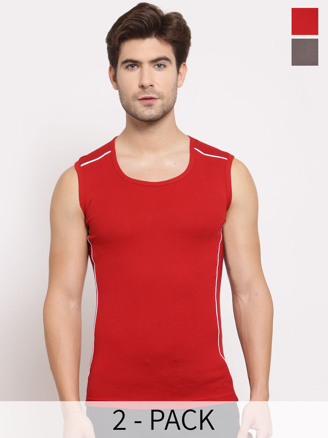 SPORTO Pack Of 2 Sleeveless Innerwear Vests SP-VE-1062-CH-RE-S-2PC