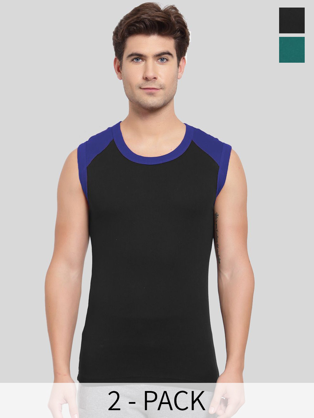 SPORTO Pack Of 2 Cotton Innerwear Vests SP-VE-1021-BKJ-PB-XS-2PC