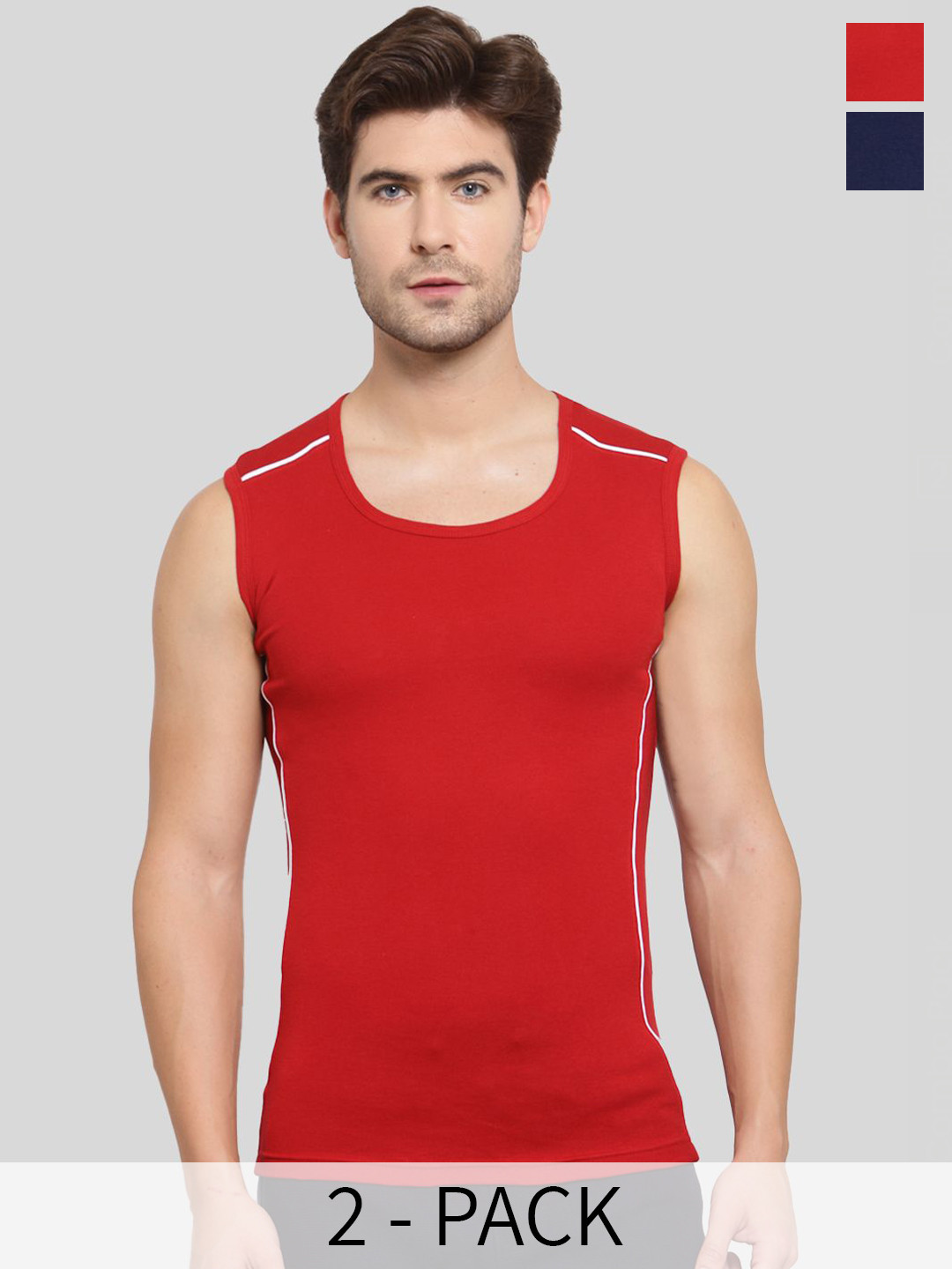 SPORTO Pack Of 2 Sleeveless Cotton Innerwear Vests SP-VE-1062-NY-RE-S-2PC