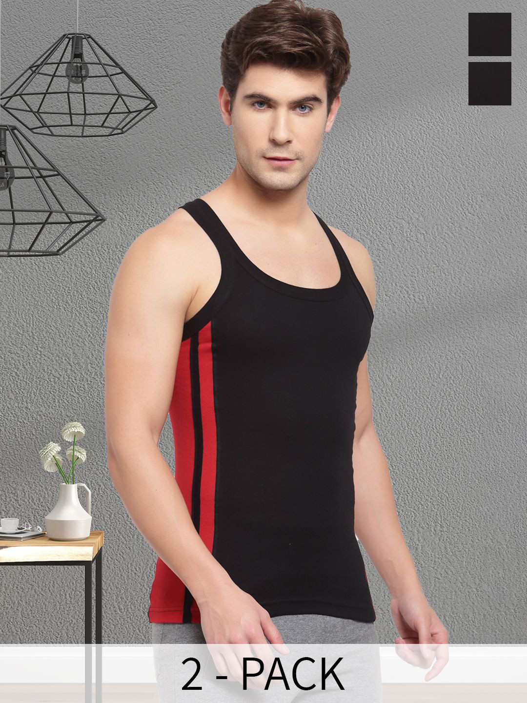 SPORTO Pack Of 2 Cotton Innerwear Vests SP-VE-766-PB-BK-XS-2PC