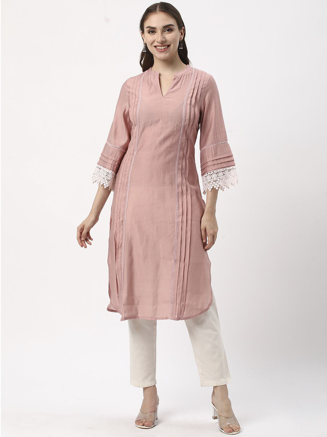 R&B Band Collar Gotta Patti Panelled Straight Kurta