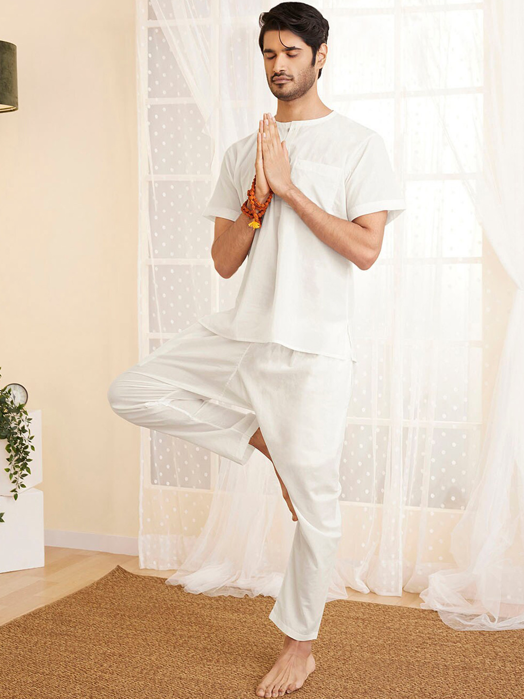 VASTRAMAY Band Collar Pure Cotton Yoga Co-Ords