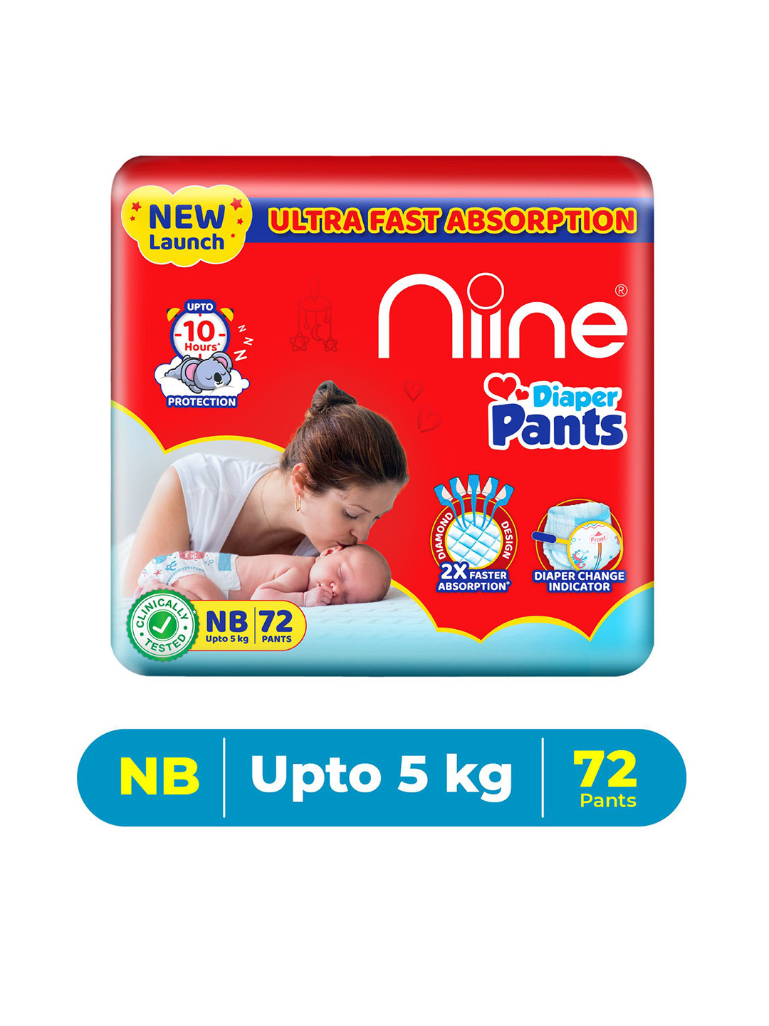 Niine NB Cotton Baby Diaper Pants 2X Absorbent Changing Indicators 72 Pants