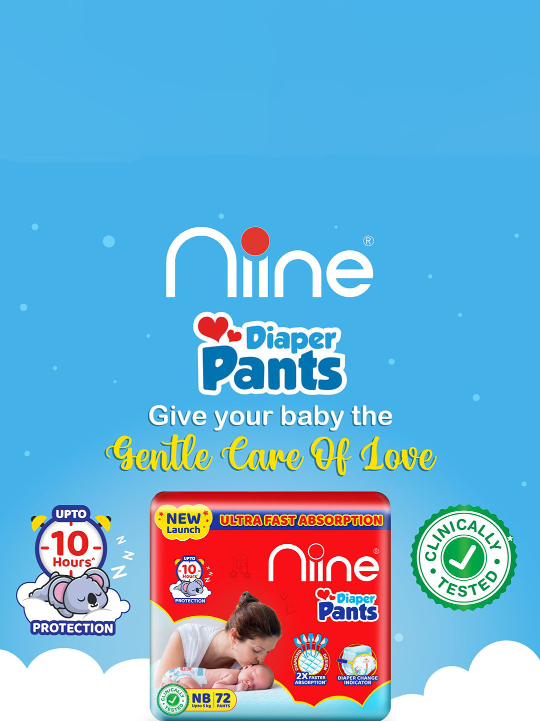 Niine NB Soft Baby Diaper Pants 2X Absorbent Changing Indicators 144 Pants