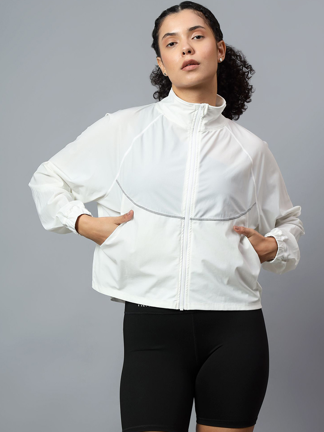 Fitkin Women White Super Light Sporty Track Jacket