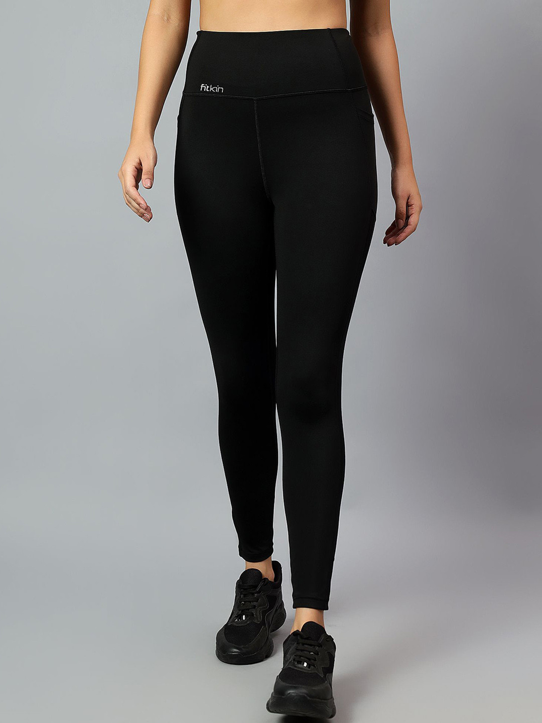 Fitkin Womens Black Side Stripe Biker Tights