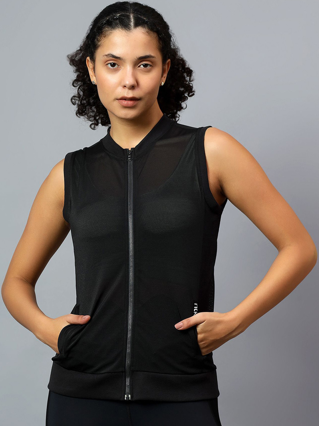 Fitkin Womens Black Light Cover Up Sleeveless Jacket